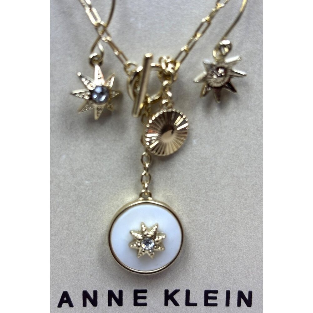 Anne Klein Gold-Tone Star Charm Necklace & Earrings Set With White & Crystal Acc